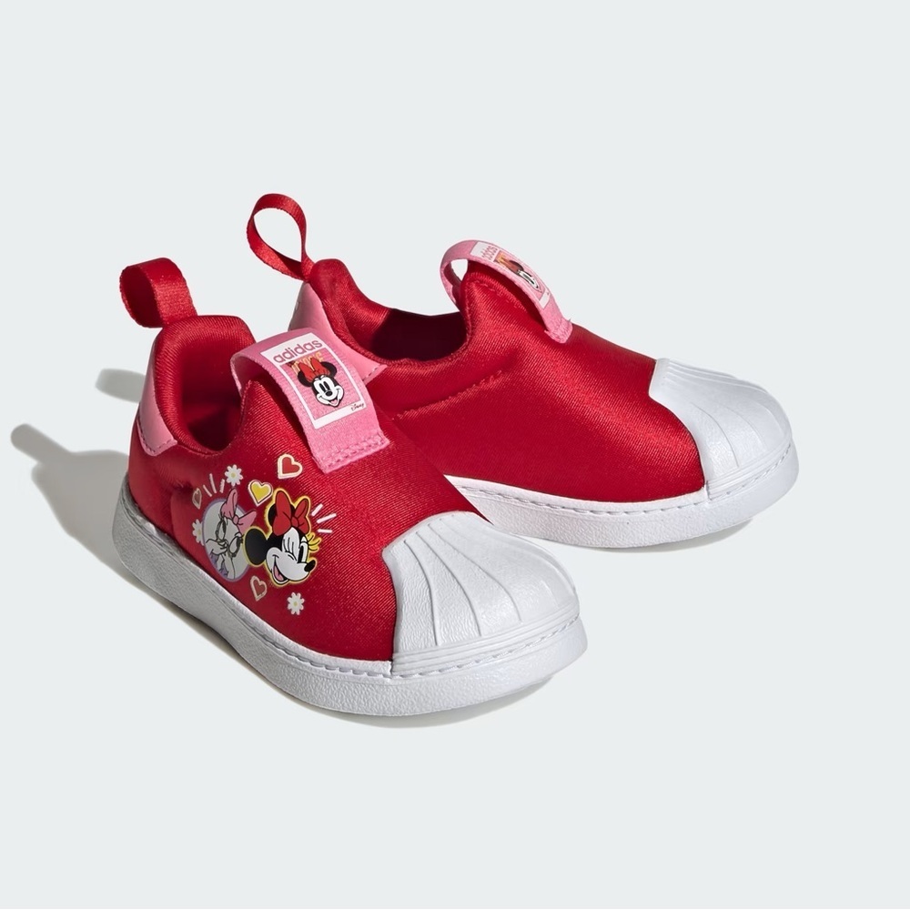Adidas x Disney Kids Superstar 360 Minnie Mouse Slip-On Shoes Red And White Sz 9